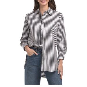 Jude Connally Kimber Top Black Stripes Oversized Button Up Size Medium